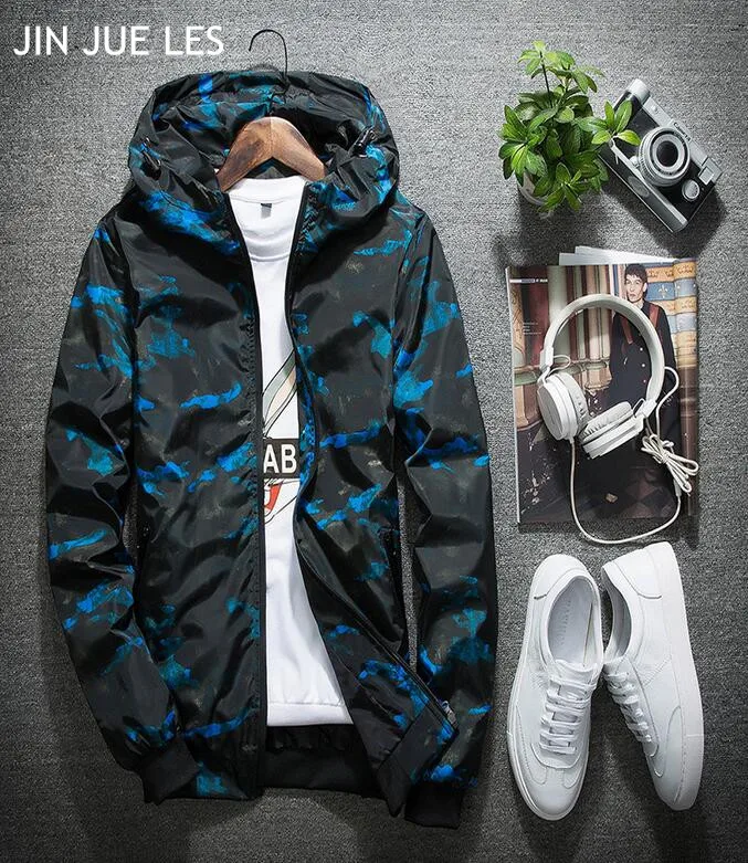 Beste JIN JUE LES 2017 NIEUWE Fashion Capuchon mannen En Najaar Leisure Dunne Fan Camouflage Jas