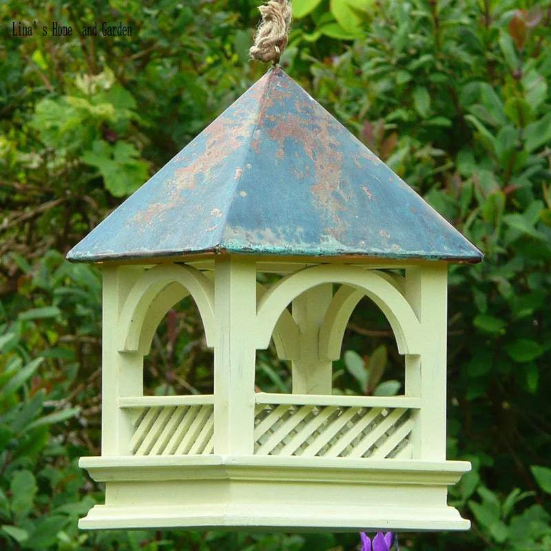 Медный Топ ручной работы сад дикая антикварная деревянная кормушка для птиц