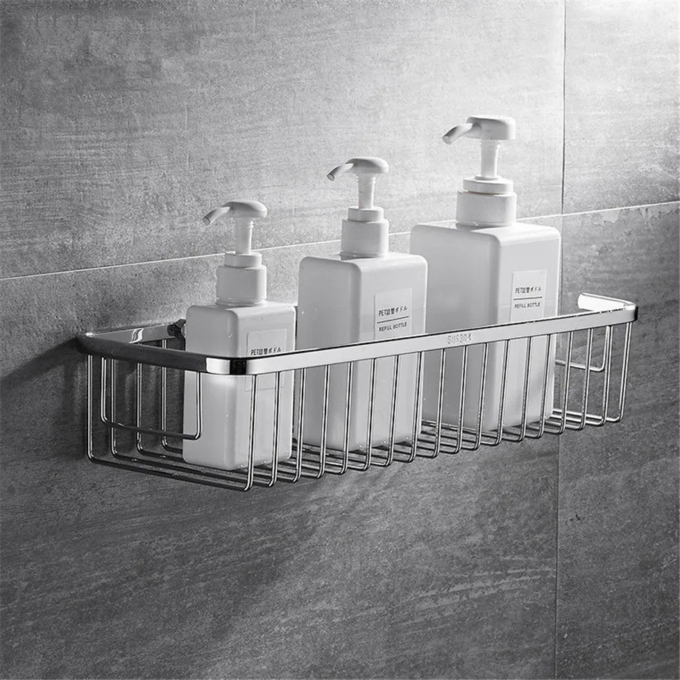 304 Stainless Steel Shower Caddy Wall Basket Shelf Bathroom Organizer 