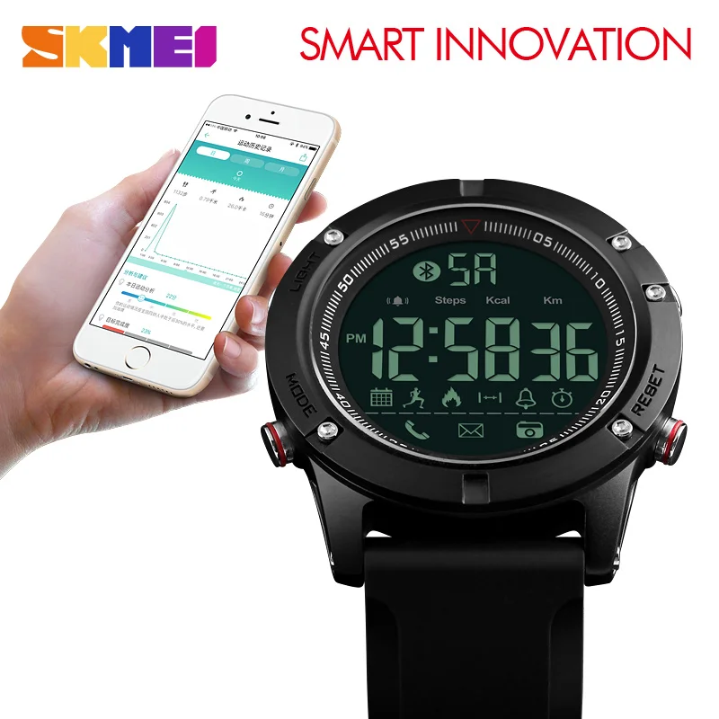 SKMEI спортивные цифровые наручные часы с Bluetooth, Модные Смарт-часы для мужчин, шагомер, удаленная камера, светодиодный, военные часы, Relogio