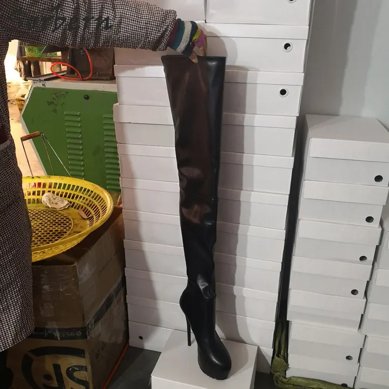 Sorbern Plate 2019 Solide Couleur Zipper Sur forme Femmes Noir À Stilettos Personnalisée Le Hauts Genou Talons Chaussures Bottes Mode Hiver AArwH
