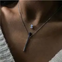 Matchstick Pendant Necklace Black & Colorful Zircon Setting Matches 925 Sterling Silver Chain Necklace Fashion Women Jewelry 2
