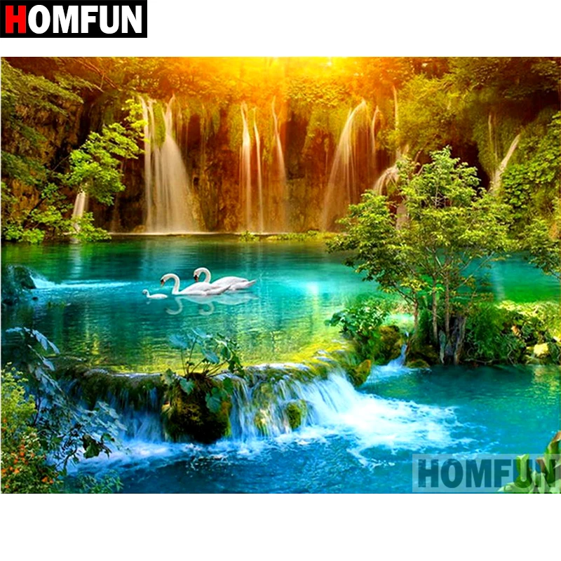 

HOMFUN 5D DIY Diamond Painting Full Square/Round Drill "Waterfall scenery" 3D Embroidery Cross Stitch gift Home Decor A01812