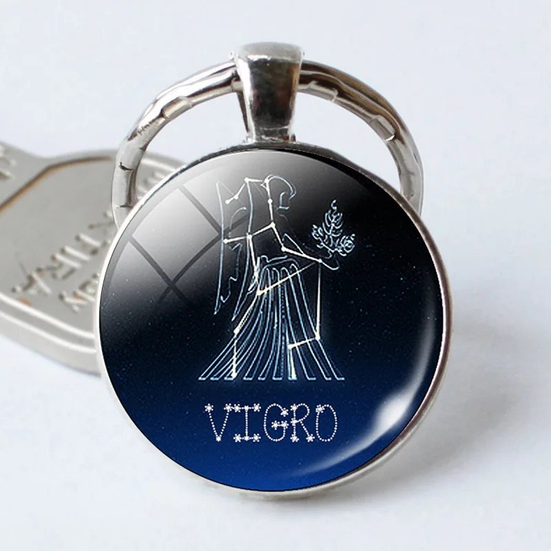

Fashion Cabochon Signs Aries Pisces Leo Virgo Constellations Keyrings Keychains Keyrings Women Birthday Gift