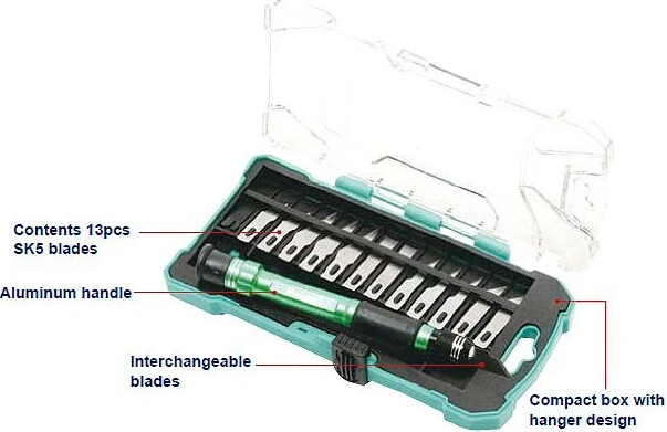 ProsKit PD-398 Aluminum Handle Knife Kit + 13 Interchangeable Blades Compact Box Great Knife Set ProsKit PD-398 Aluminum Handle Knife Kit + 13 Interchangeable Blades Compact Box Great Knife Set