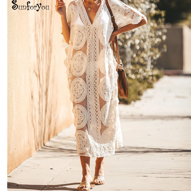 

Mesh Cover up Maxi Beach Dress Kaftan Beach Pareo 2019 Swim suit Cover up Playa Pareo Tunics for Beach Sarong Swimwear Cover-ups