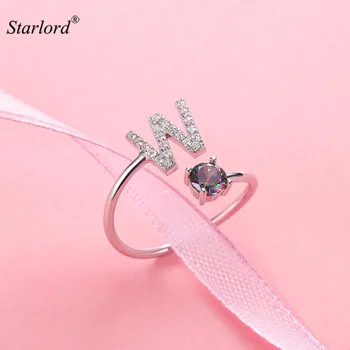 

Initial W Letter Ring 925 Sterling Silver Cubic Zirconia Crystal Ring Adjustable Silver Ring Open Ring For Women R6069B