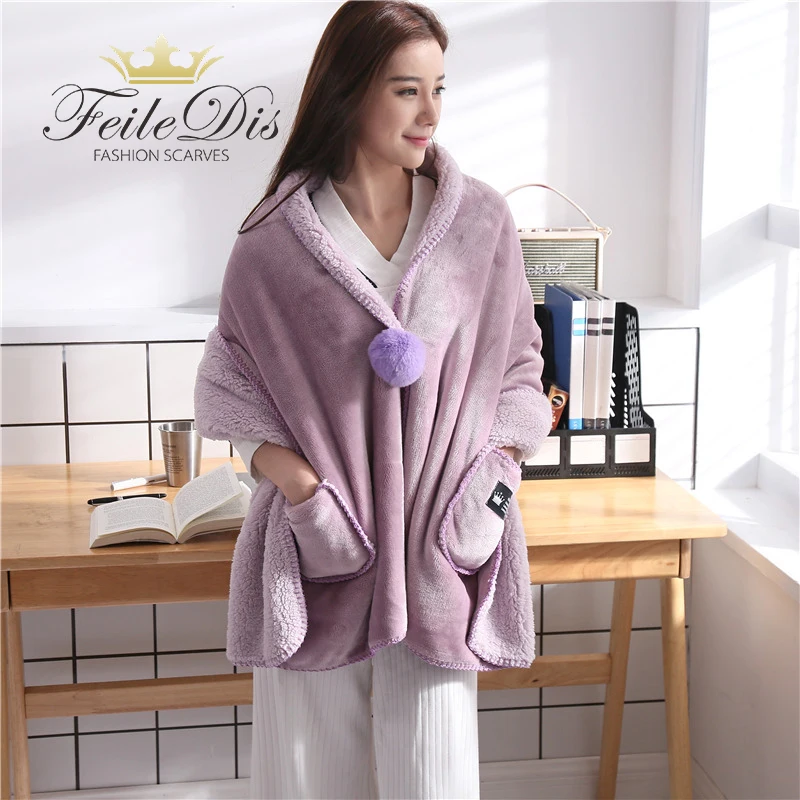 

[FEILEDIS]2019 High quality soft lambskin blanket shawl Winter warm shawl Unique multipurpose blanket wholesale and retail YX003