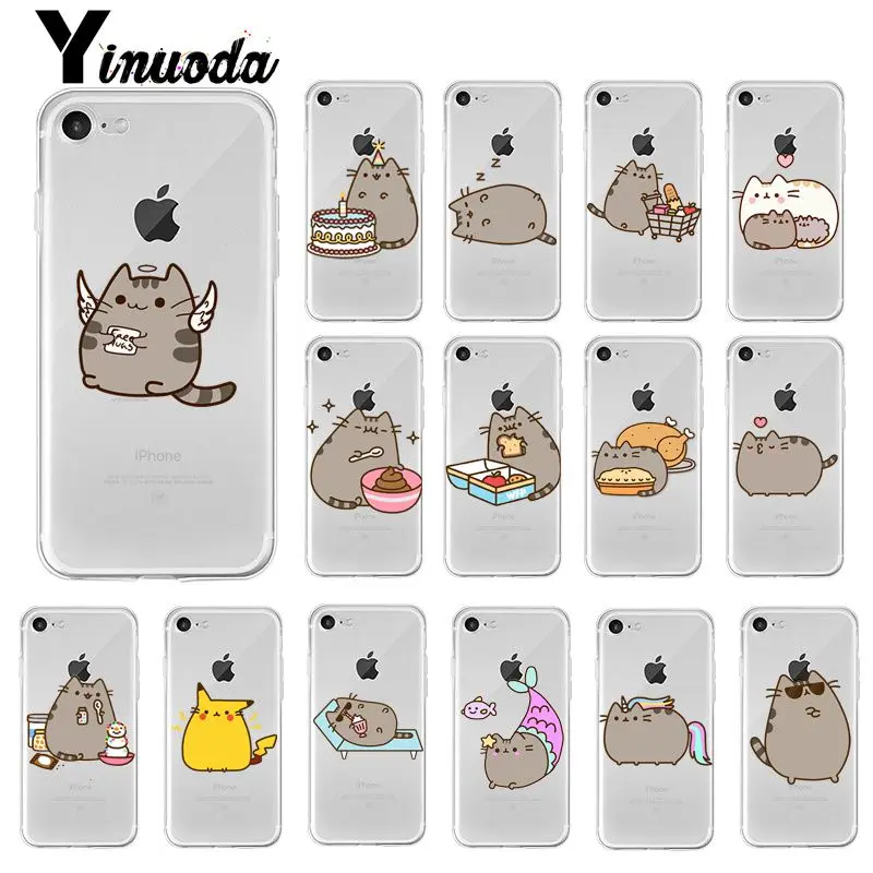 

Yinuoda Cute Pusheen Cat Smart Cover Transparent Soft Shell Phone Case for Apple iPhone 8 7 6 6S Plus X XS MAX 5 5S SE XR Cover