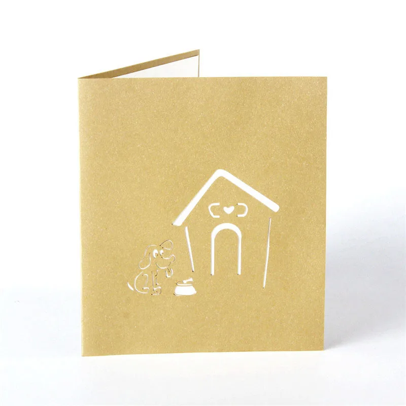  3D Laser Cut Handmade Carving Cute Dog Cage House Dinasour Paper Invitation Greeting Cards PostCard - 32791880423