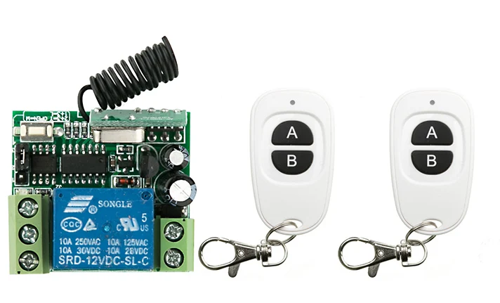 

DC12V 1CH 10A RF Wireless Switch Relay Receiver Remote Controllers & 2* White AB keys Waterproof Transmitter window/Garage Door