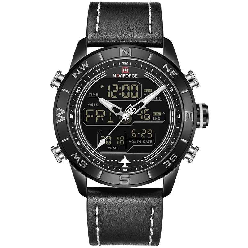 Мужские часы Топ бренд NAVIFORCE мужские модные спортивные часы мужские водонепроницаемые кварцевые цифровые светодиодные часы мужские военные наручные часы - Цвет: Black White
