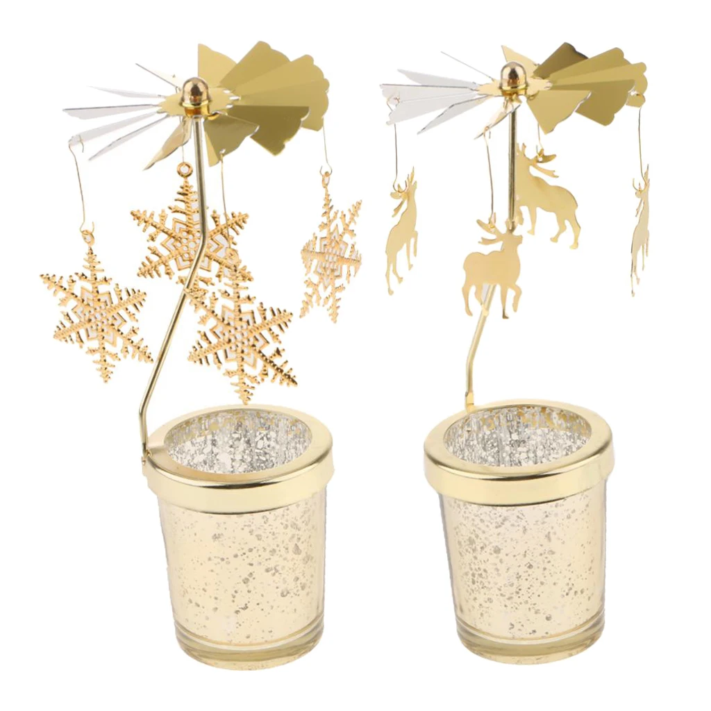 2 Pieces Rotating Spinning Tea Light Candle Holder Candlestick For Wedding Party Decoration