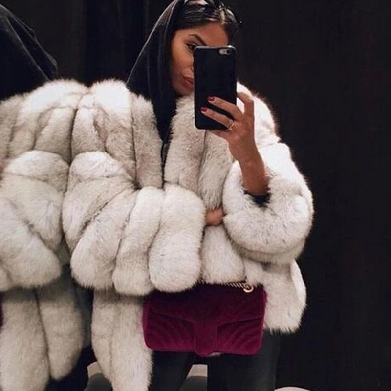 

Full loose 2019 Hot SAlE Fashion Warm Faux fur Coat Christmas Holiday Sexy club Celebrity Sexy women Fox fur coats wholesale