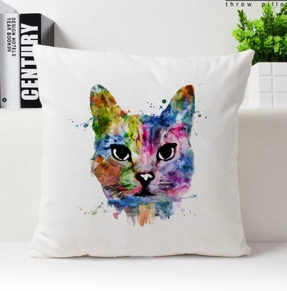 Cat Decorative Watercolor Print Throw Pillow Cover Art Gift Cushion Cover Pillowcase