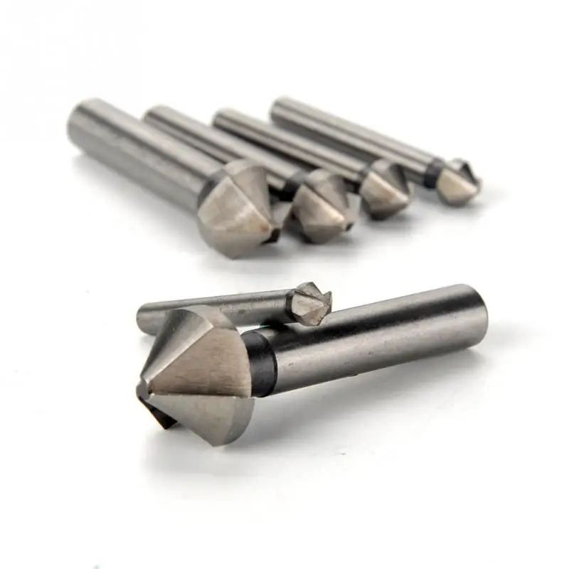 6pcs 3 flute 90 degree HSS Woodworking Chamfer Cutter Chamfering