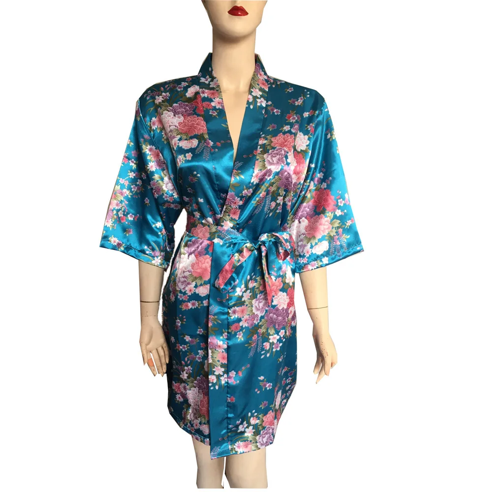 Satin de soie De Mariage Mariée Demoiselle Dhonneur Robe Floral Peignoir Court Kimono Robe