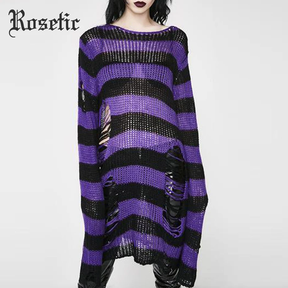 Rosetic Women Sweater Long Pullover Striped Loose Befree Gothic Winter Jackets Hole Sweaters Knitted Jumpers Sweter Mujer Goth Rosetic Women Sweater Long Pullover Striped Loose Befree Gothic Winter Jackets Hole Sweaters Knitted Jumpers Sweter Mujer Goth