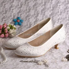 (20 Colors)Custom Low Heel Closed Toe Women Wedding Shoes Cream Satin with Small Beads Dropshipping