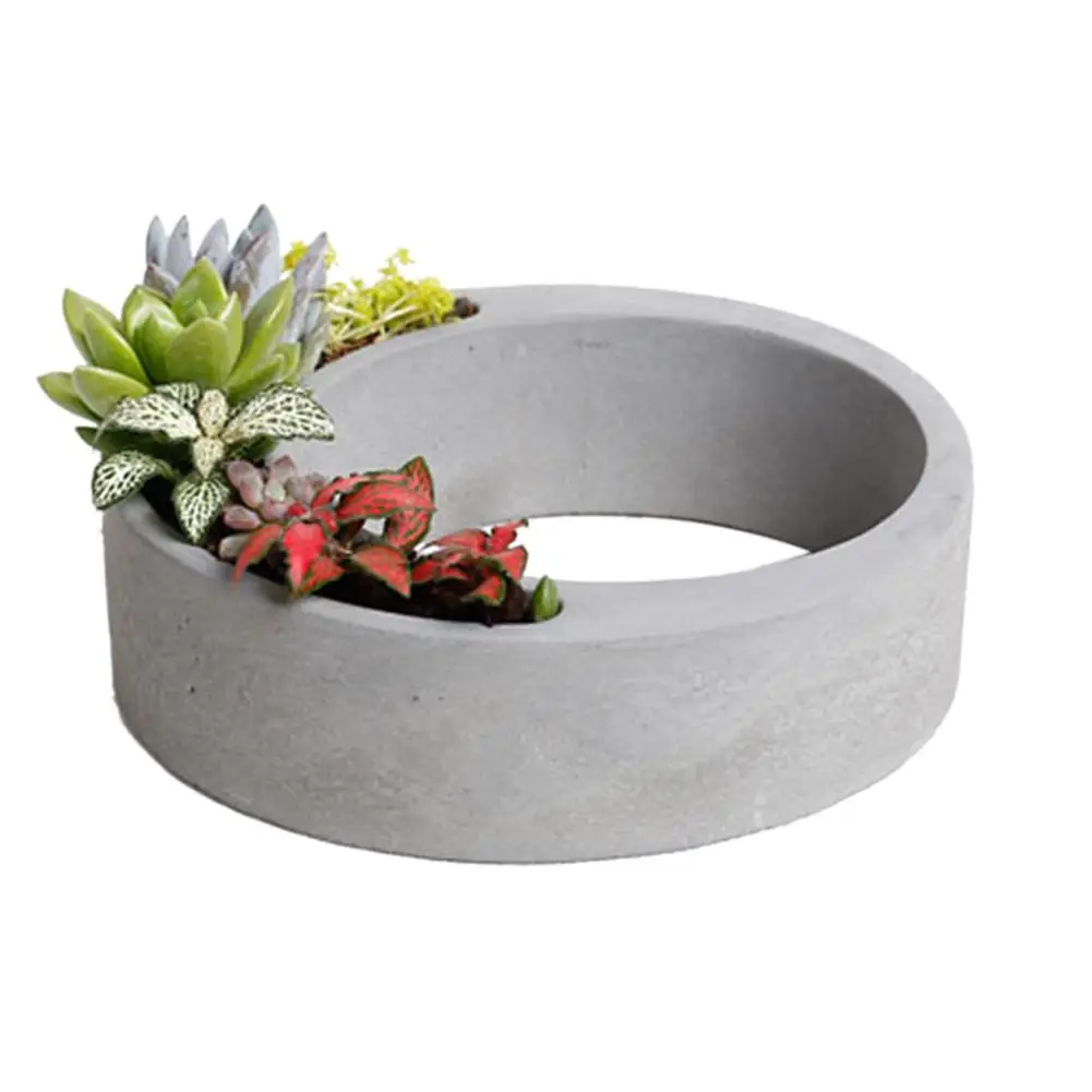 Vase Succulent Cement Handmade Flowerpot Home & Garden Gray Oval Concrete Pot 