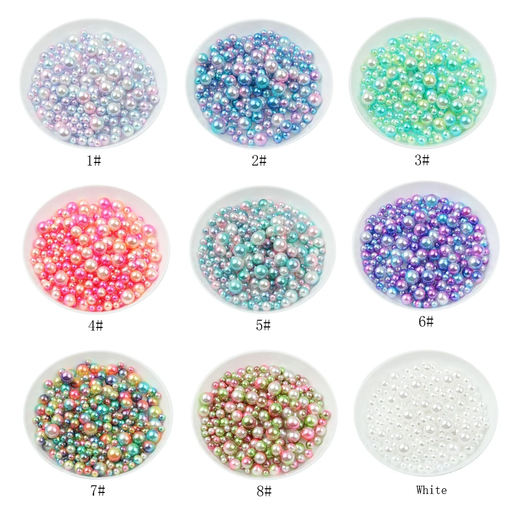 

New mixed size 3/4/5/6 / mm non-porous round artificial rainbow color plastic ABS pearl beads clothing bag shoes