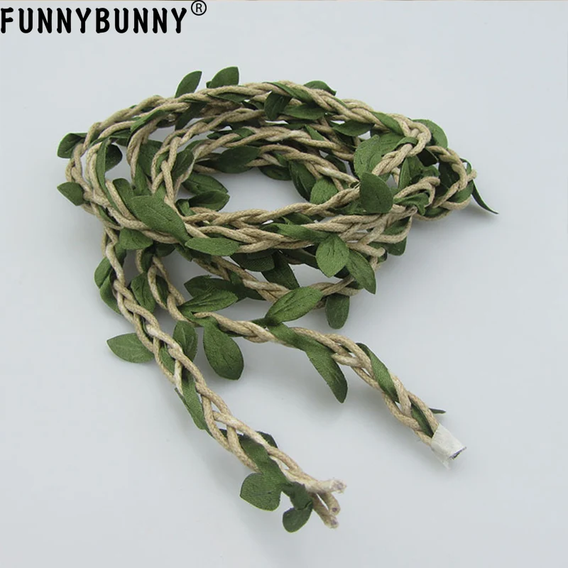 

FUNNYBUNNY Natural Leaves Twine String, Burlap Leaf Ribbon Artificial Green Leaves, Braided Decorated Vine Crafting Party Decor