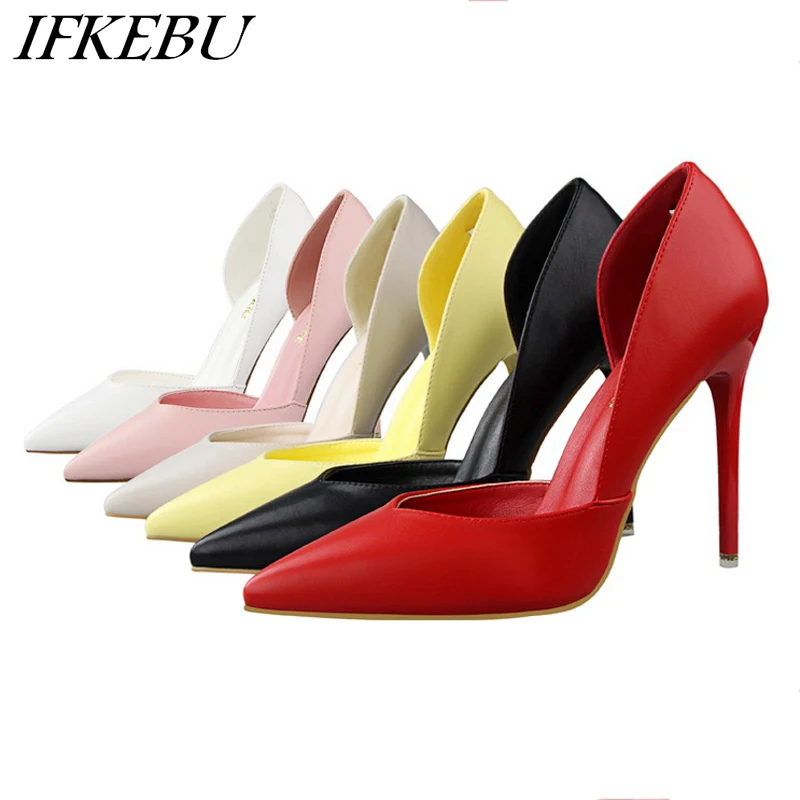 

Pumps Women Shoes Pointed Toe Shoes Office Pump Shallow High Heels Slides Slip on Sandals Zapatos Mujer Yellow Black Red White