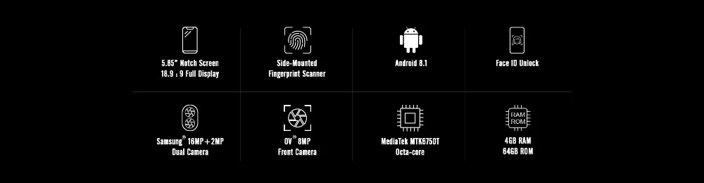 HOMTOM H10 MTK6750T 1,5 ГГц Octa Core 4 ГБ Оперативная память 64 ГБ Встроенная память мобильного телефона 5,85 дюймов 3500 мАч Android 8,1 двойной Камера 4 г LTE