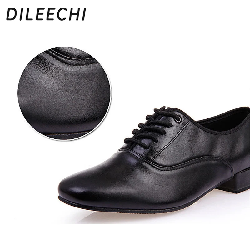 Dance Shoes Men's Modern Dance Shoes Black Genuine Leather Rubber Sole Soft Outsole Ballroom Dancing 2.2cm Low Heel