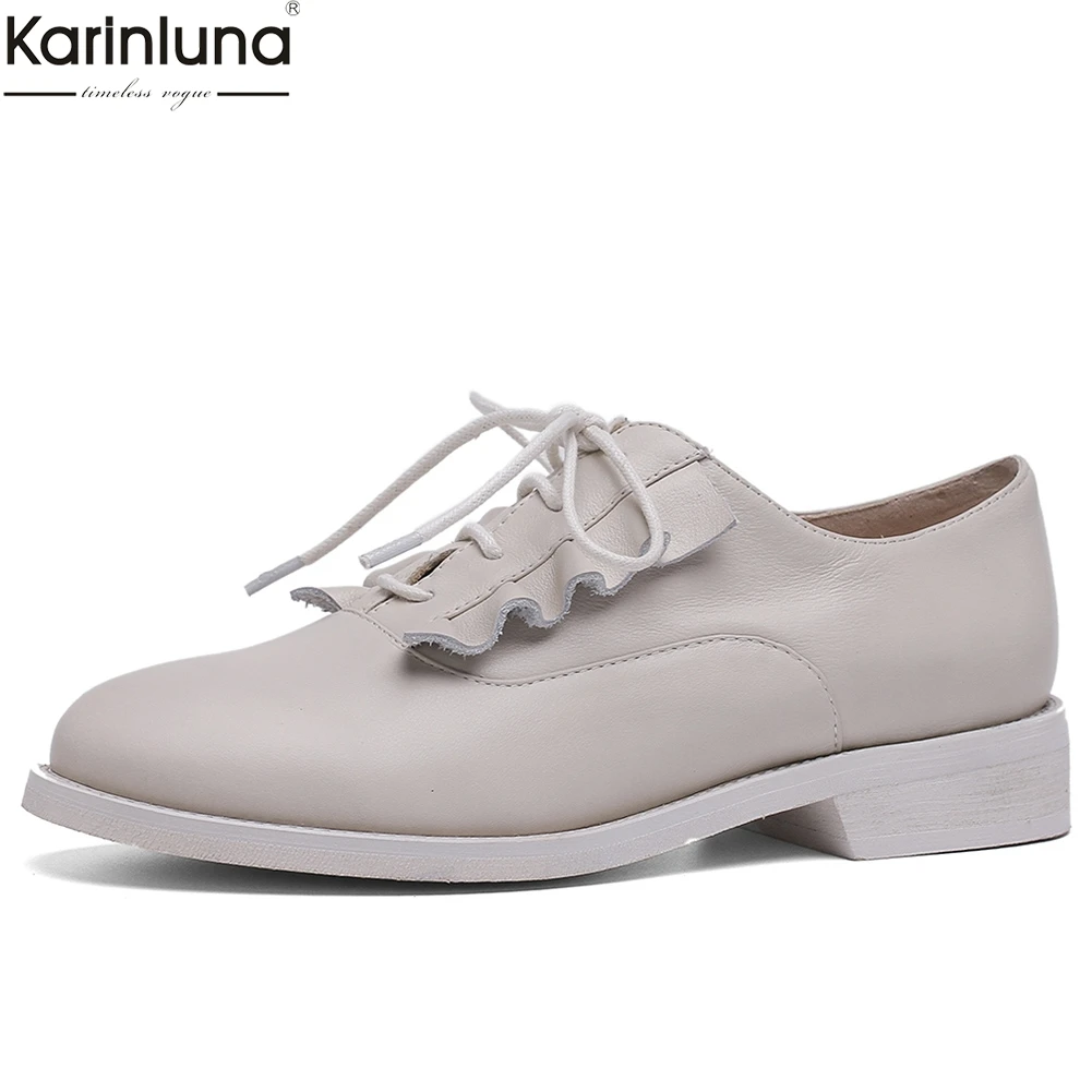 

Fashion Wholesale Cow Leather Lace Up Shoes Woman Pumps Low Heels Black White Pumps Woman Shoes