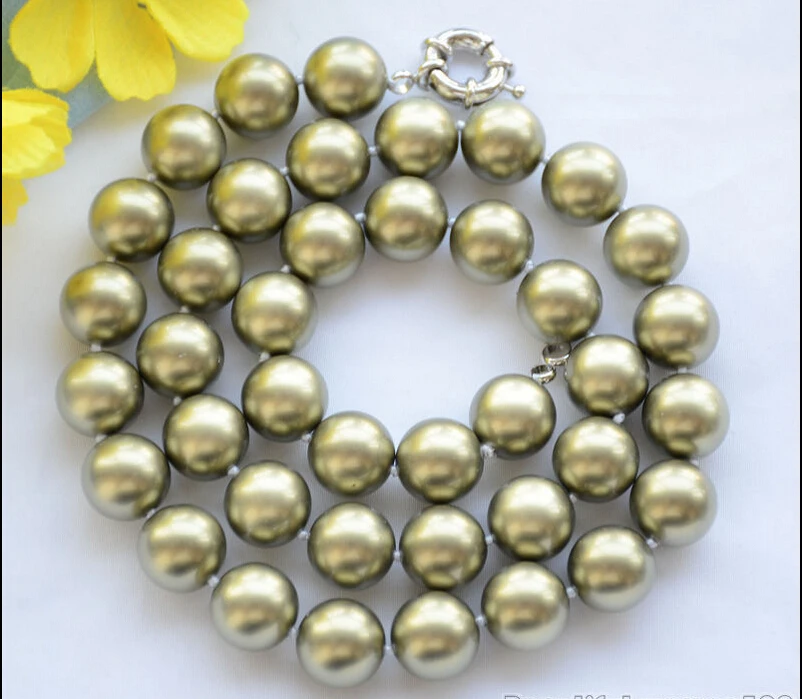 

FREE SHIPPING ****** 14mm bronze round SOUTH SEA SHELL PEARL NECKLACE