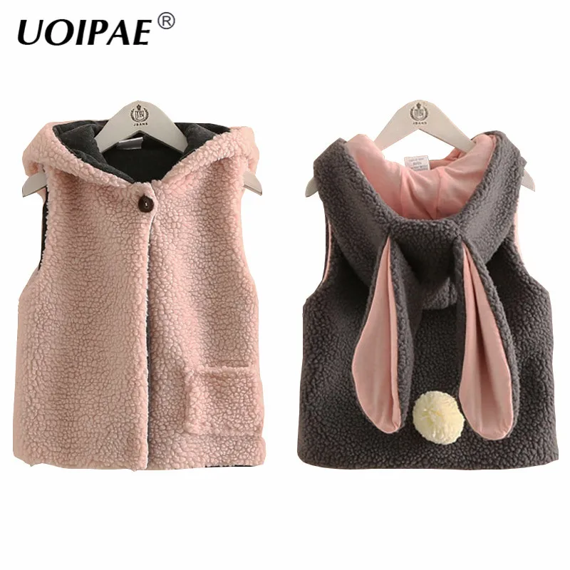 

Girls Vest Jacket 2018 New Winter Casual Ears Solid Color Baby Girl Vest Sleeveless Hooded Simple Kids Clothes Girls 6598