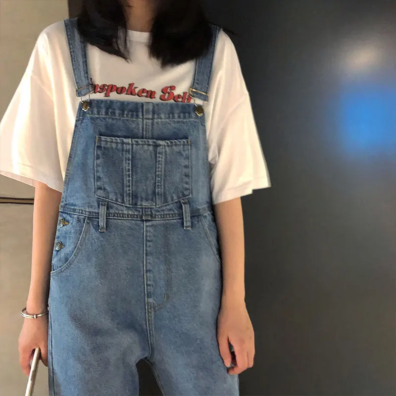 

2 colors 2019 spring and autumn Womens Denim Jumpsuits Overalls vintage style wide leg jumpsuits Jeans womens (X335)