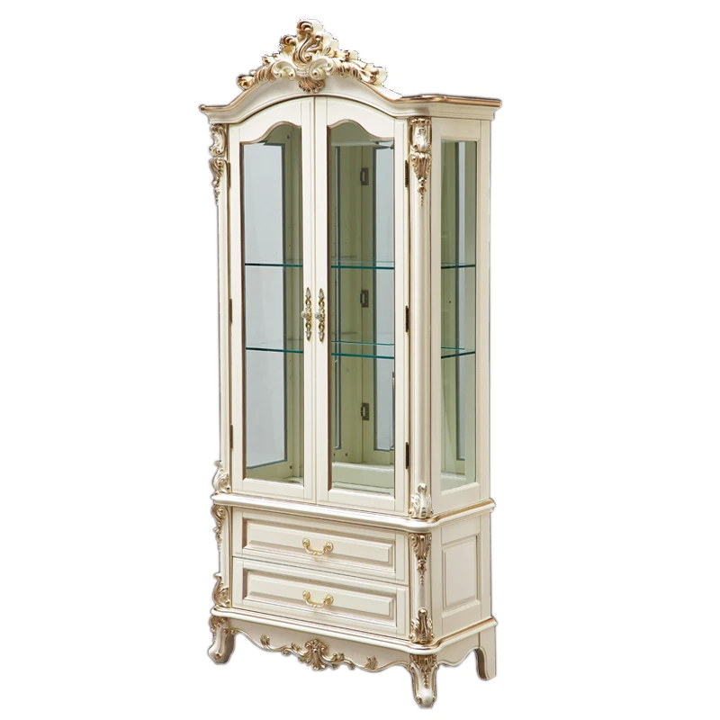 European style luxury TV Stand set White Living Room Furniture Solid Wood wine Cabinet