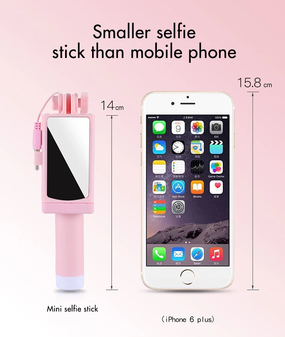!ACCEZZ Mini Wired Selfie Stick IOS For iPhone X XR XS MAX 8 7 6 For Huawei Samsung Monopod Foldable Portable Selfiestick Mirror (5)