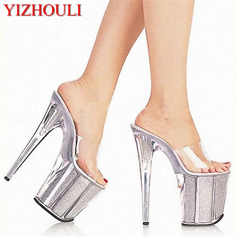 Sexy woman crystal slippers, new fashion high heels, 20 cm platform sequins decorative model party slippers
