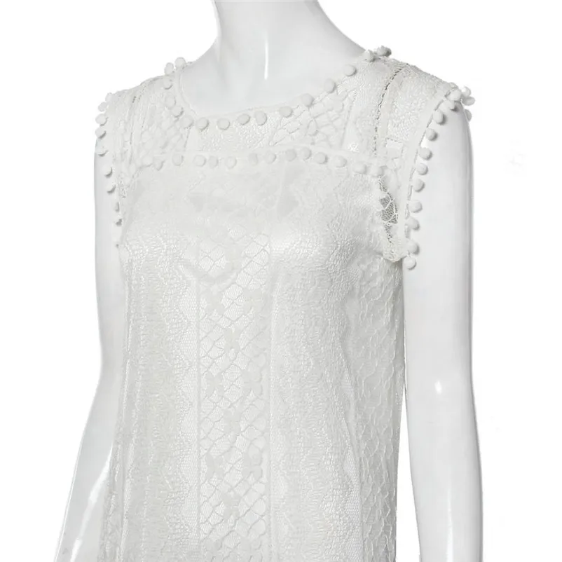 2018 Fashion summer dress women beach dress Casual Lace Sleeveless Beach Short Dress Tassel Mini Dress vestido de festa J27#N (5)