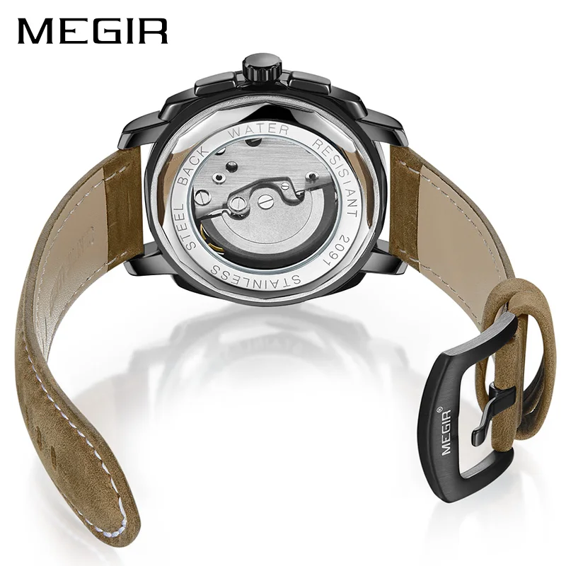 MEGIR, модные мужские часы, Лидирующий бренд, Роскошные Спортивные кварцевые наручные часы с кожаным ремешком, армейские военные часы, мужские часы Erkek Kol Saati