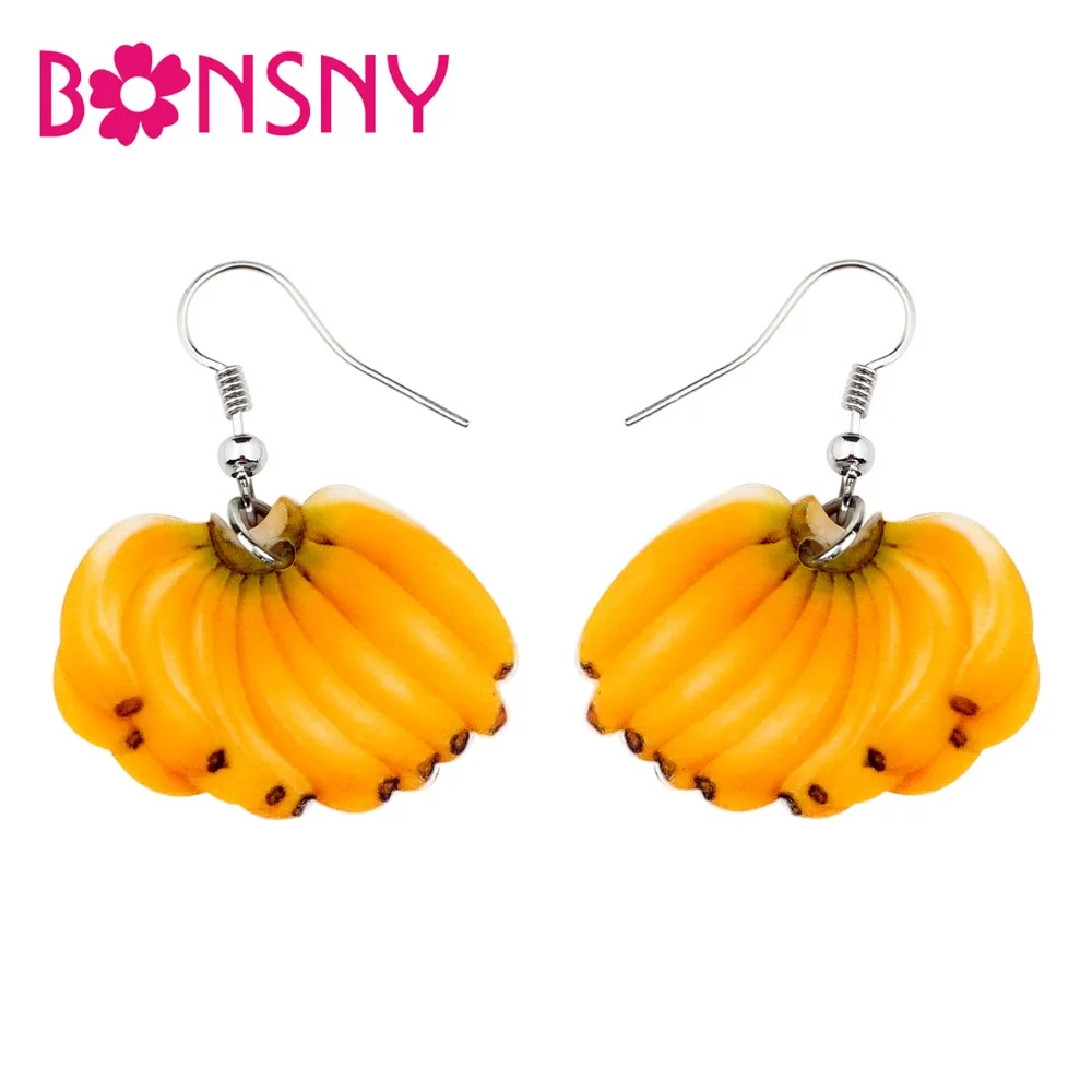 Bonsny Acrylic Bunch Of Bananas Earrings Big Long Dangle Drop Fashion Tropic Fruit Jewelry For Women Girls Ladies Teen Wholesale | Украшения