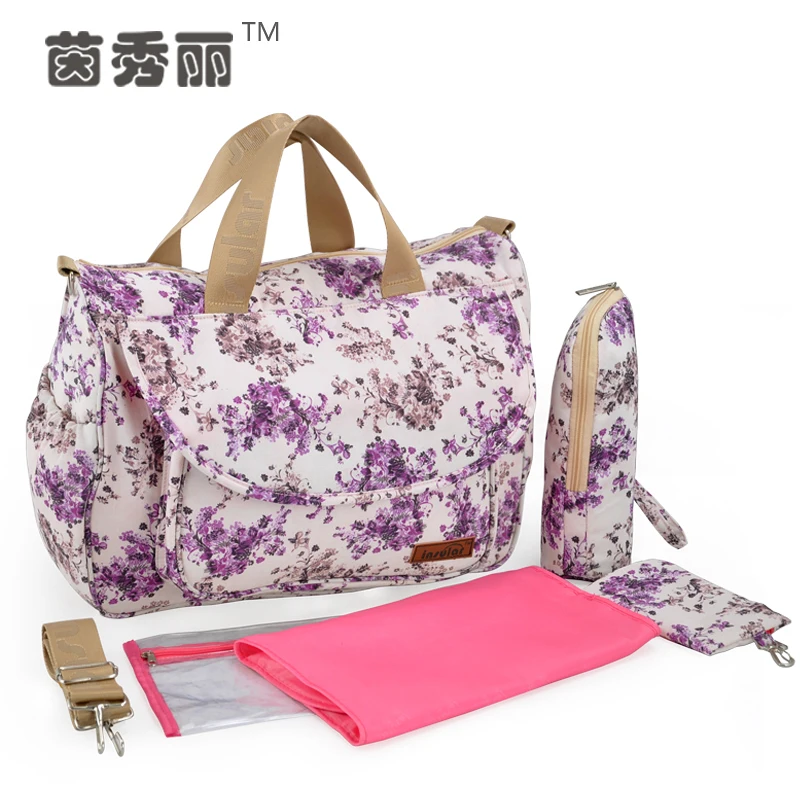 Сумка для детской коляски, Большая вместительная сумка для беременных, водонепроницаемая сумка для подгузников на плечо, многофункциональная сумка для младенцев - Цвет: Hideaway purple