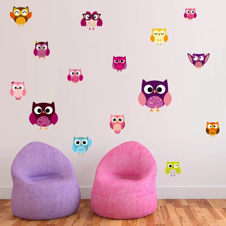 

Cute Owls Birds Wall Sticker Colorful Animals Cartoon Decals For Baby Kids Room Vinyl Removable Waterpaper Art Home Decoration