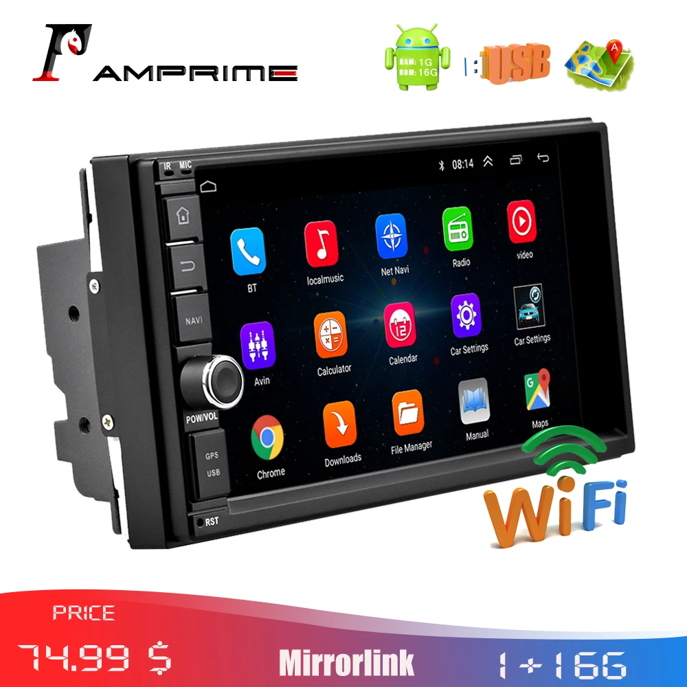 

AMPrime 2 Din Car Radio 7" Android Car Multimedia Player Bluetooth GPS Navigation In Dash WIFI Mirror Link USB Audio Player