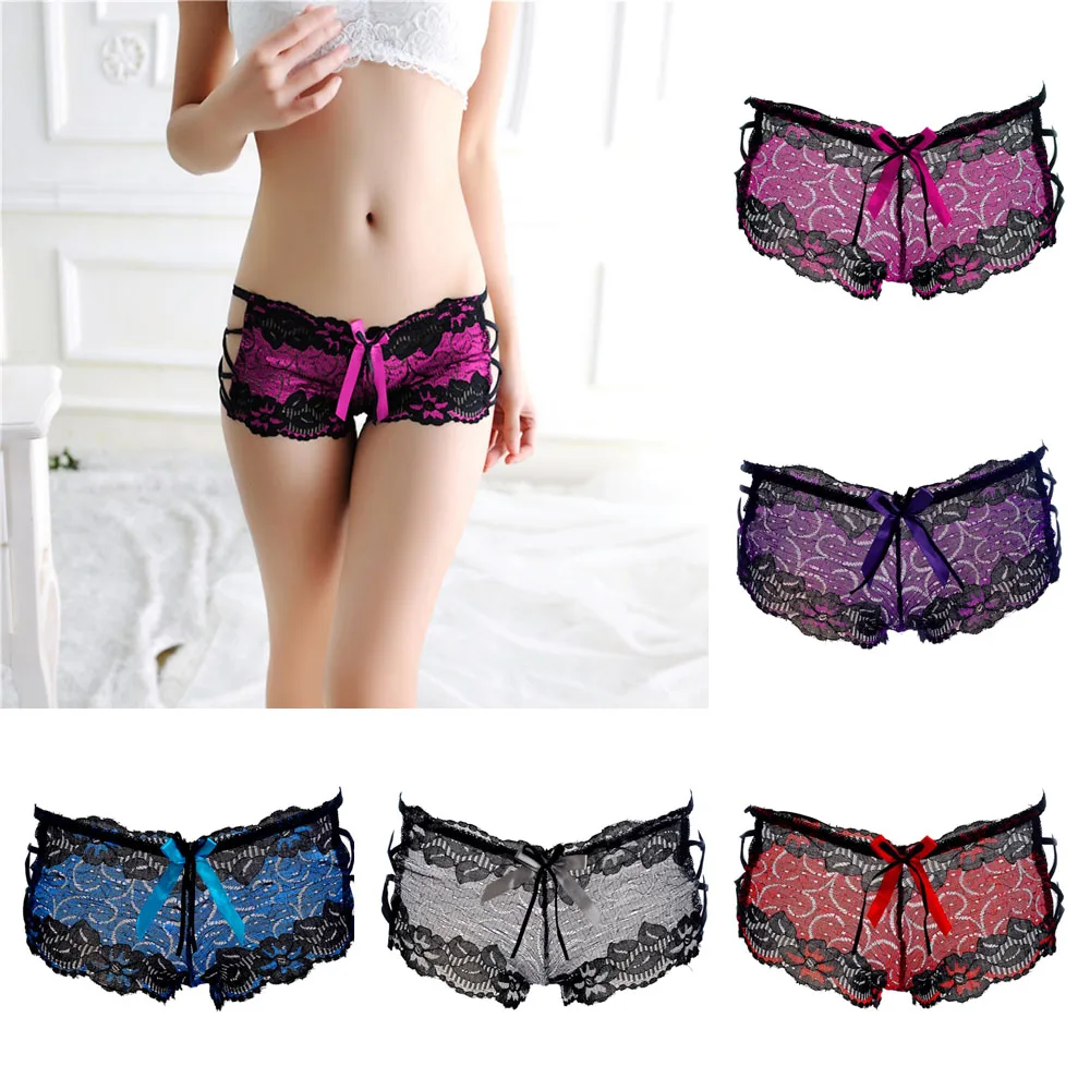 

New Women Lingerie Hollow Out Boxer Briefs Flower Lace Breathable Underwear
