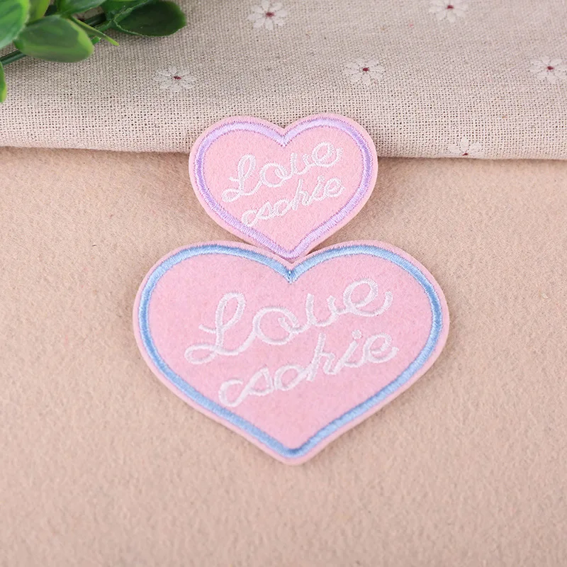 Lovely Iron Patches for Clothing Two Size Pink Heart Patch Embroidered