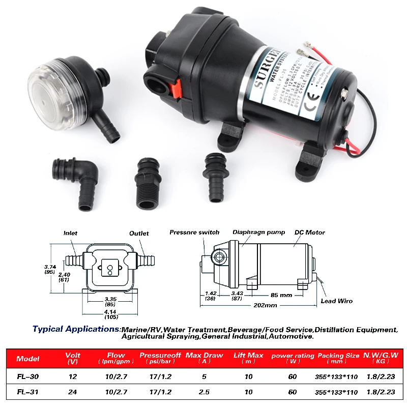 Portable DC 24V Electric High Pressure Water Pump 36W 10L/Min Self
