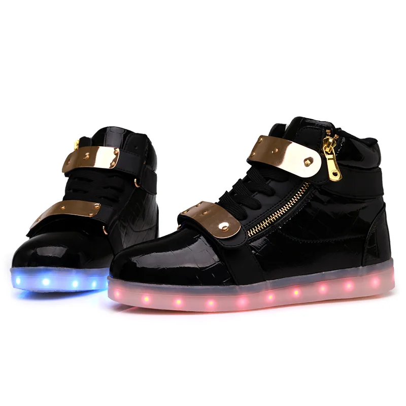 ФОТО Men LED Shoes Luxury Brand Light Up Colorful Glowing Shoes Unisex Breathable Hook&Loop Deportivas Luminous Party Shoes Students
