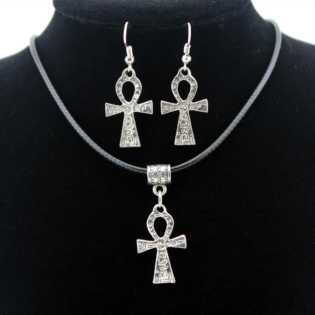

Egyptian Ankh Symbol Of Life Cross Pendant Necklace Women Amulet Necklace Earrings Jewelry Sets