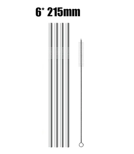 4/8 шт. многоразовый металлический питьевой соломы Высокое качество 304 Нержавеющая сталь красочные черный металлическая соломинка с чистящая щетка 215*6 мм - Цвет: 4pcs silver straight