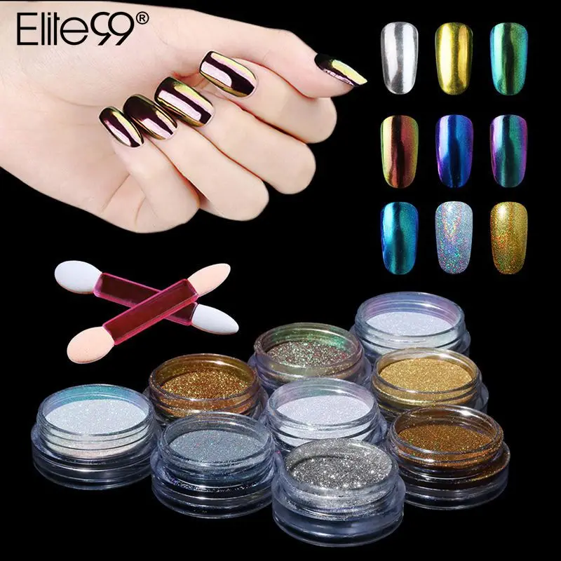Elite99 зеркало-Хамелеон Блестки для ногтей блестящая пудра с губчатой палкой великолепный дизайн ногтей хромированный пигмент для маникюра украшения