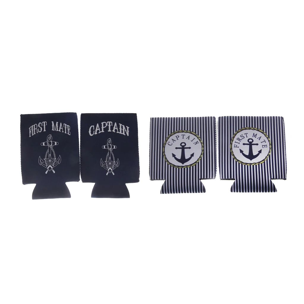 MagiDeal Set of 4pcs Tin Can Cooler Stubby Holder CAPTAIN And FIRST MATE can sleeves for wedding party favors gifts